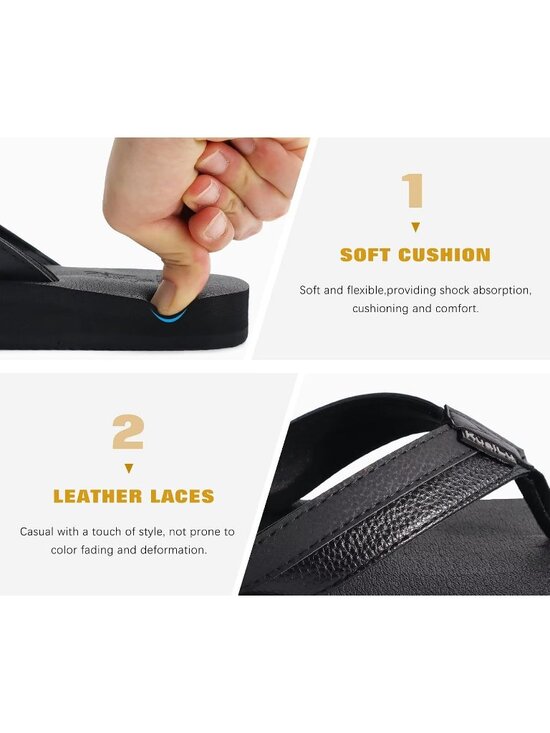 Mens All Black Yoga Mat Leather Flip Flops Slip On Indoor Outdoor Sandal Slipper main image 4
